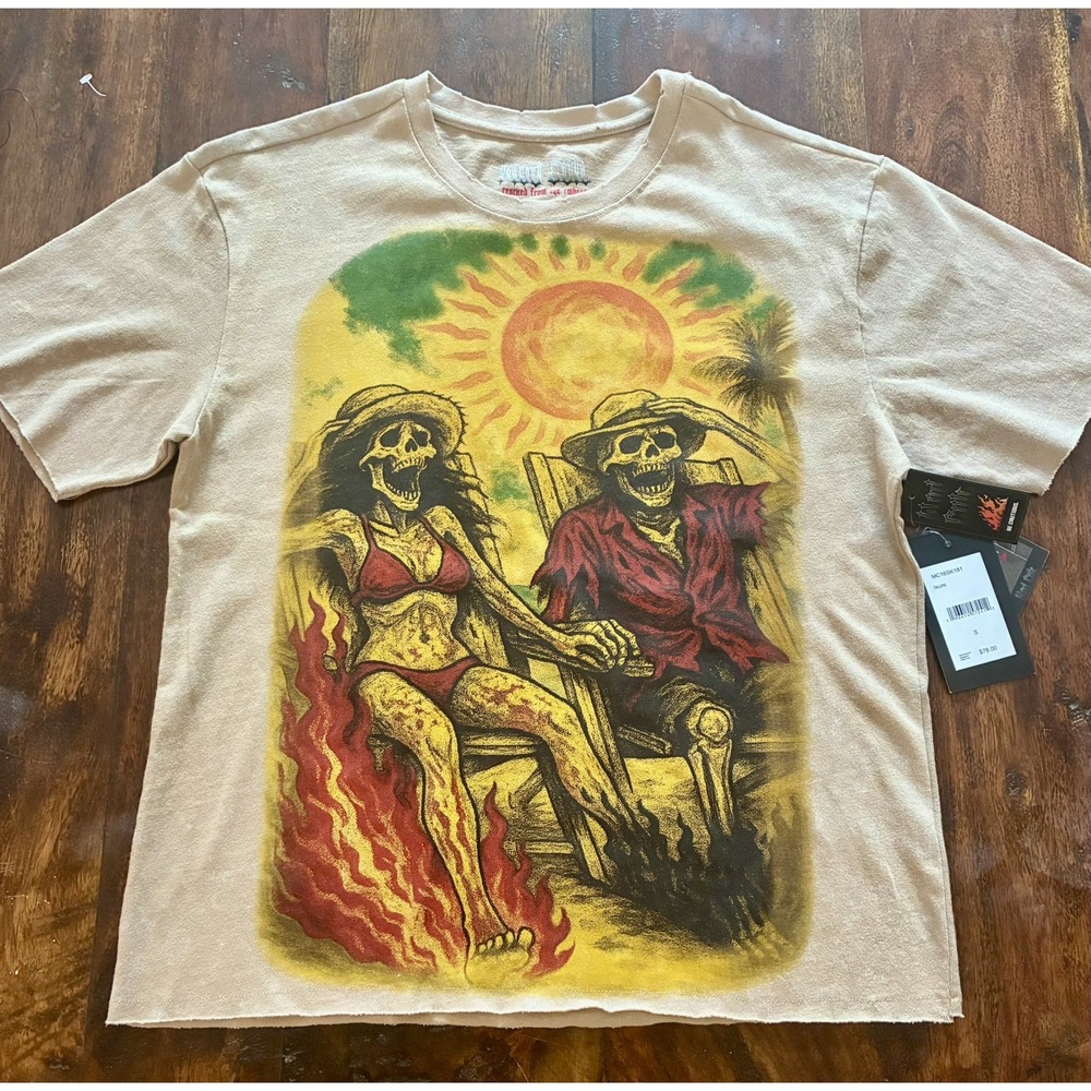MOD CULT- Men's S Beige Skull Graphic Print Crew Neck Short Sleeve Tee. NWT
